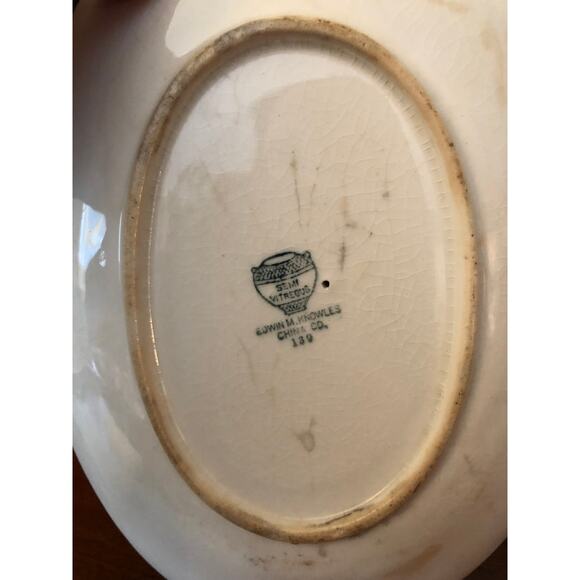 Vintage Edwin Knowles Greek Key Design China Gravy Boat with Underplate - Picture 3 of 5